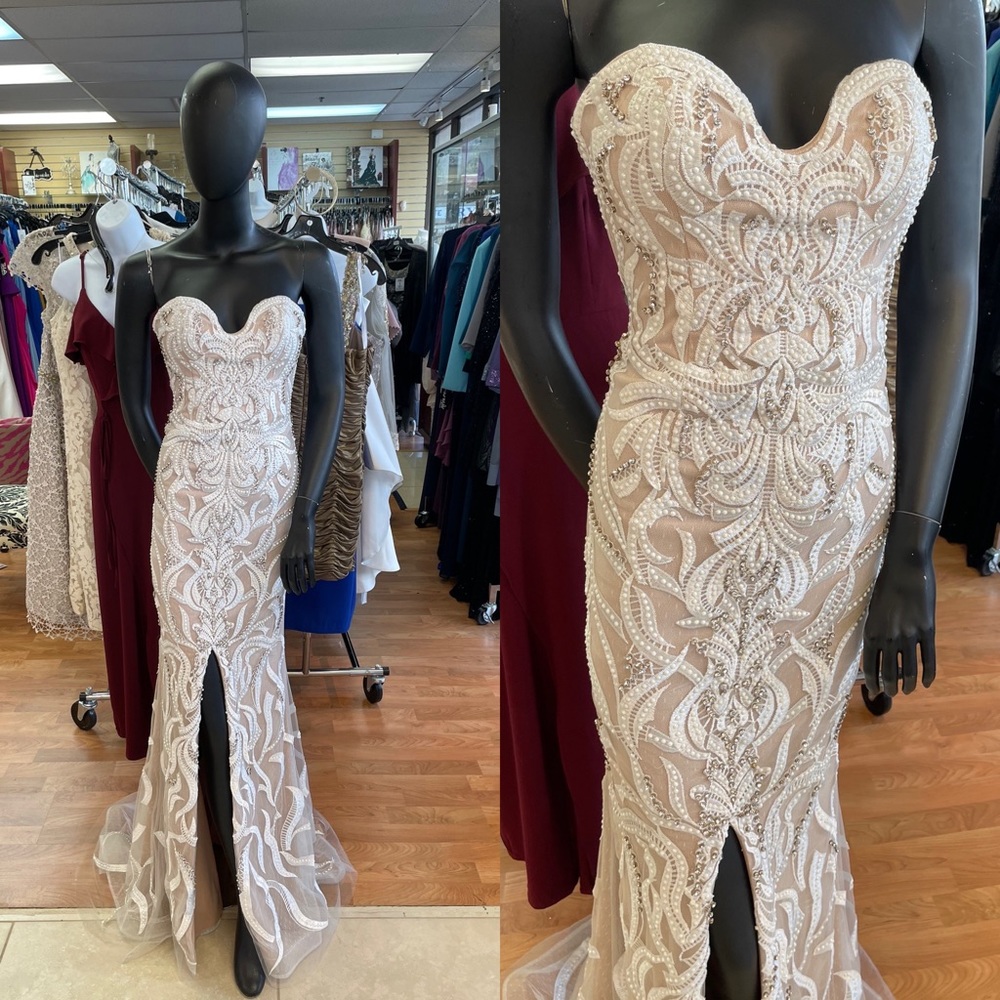 Strapless ivory and nude Terani Couture Gown, size 4